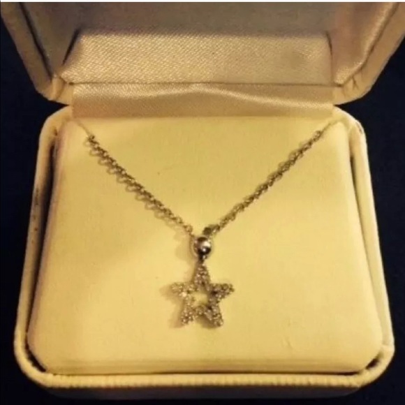 14K White Gold Diamond Star Necklace Earrings - Picture 3 of 5